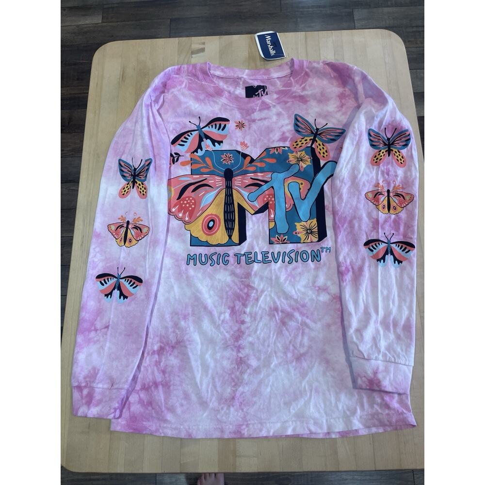 MTV special edition butterfly Pink Tie Dye long sleeve Tee shirt S 2020 80s 90s